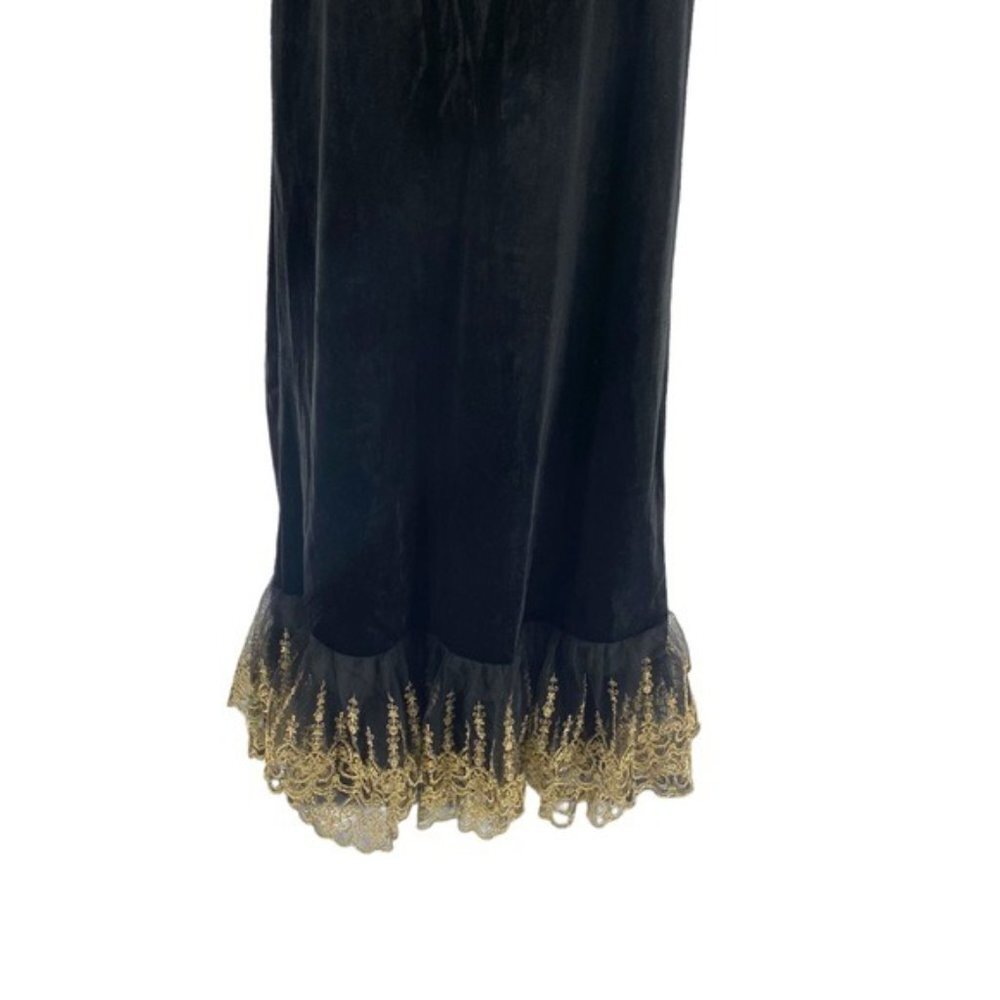 NEW Pomander Place Black Velvet Lillith Gold Embroidered Lace Maxi Dress Size M - Picture 12 of 14